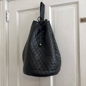 Black Quilted Leather Bag- Halston